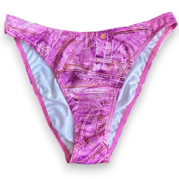 Vintage 1990s deadstock pink denim print bikini bottoms - Picture 1 of 6
